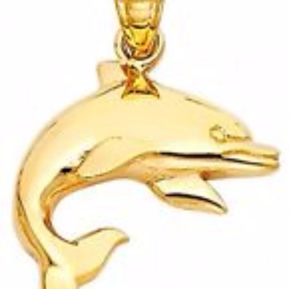 14k Solid Yellow Gold Dolphin Charm Pendant